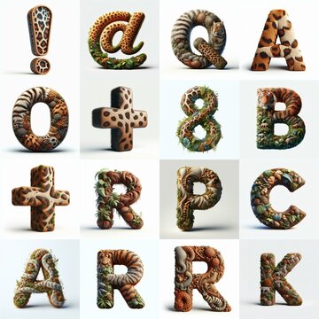 Animal lettering 3D. AI generated illustration