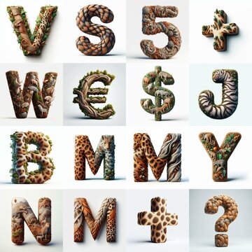 Animal lettering 3D. AI generated illustration