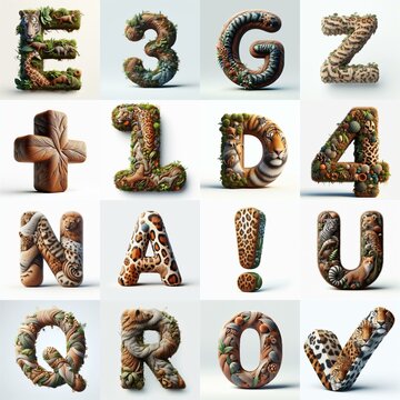 Animal lettering 3D. AI generated illustration