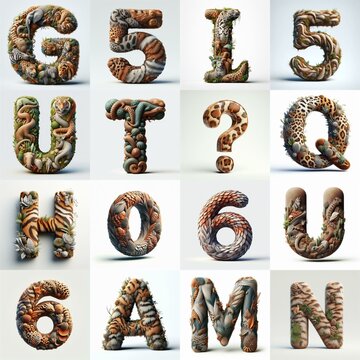 Animal lettering 3D. AI generated illustration