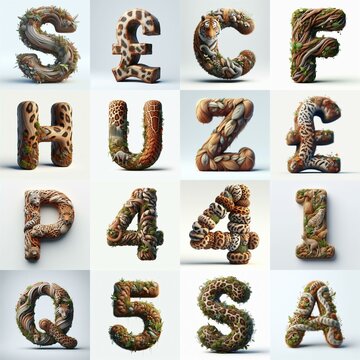 Animal lettering 3D. AI generated illustration