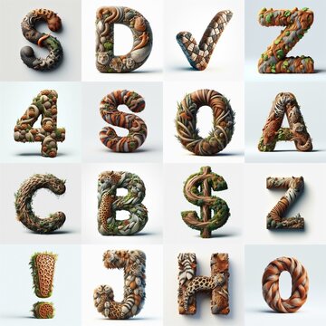 Animal lettering 3D. AI generated illustration