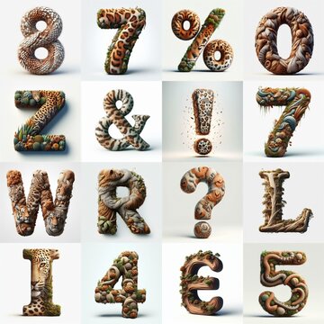 Animal lettering 3D. AI generated illustration