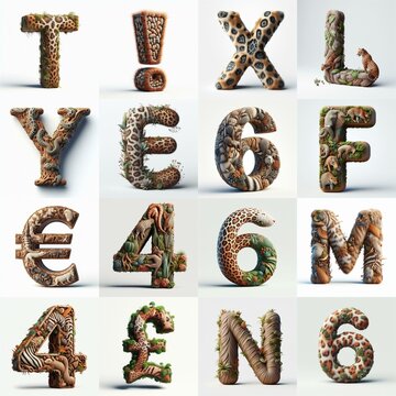 Animal lettering 3D. AI generated illustration