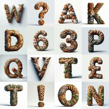 Animal lettering 3D. AI generated illustration