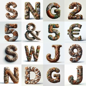 Animal lettering 3D. AI generated illustration