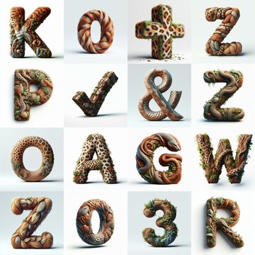 Animal lettering 3D. AI generated illustration