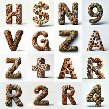 Animal lettering 3D. AI generated illustration