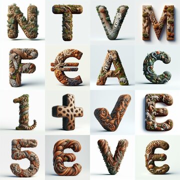 Animal lettering 3D. AI generated illustration