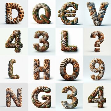 Animal lettering 3D. AI generated illustration