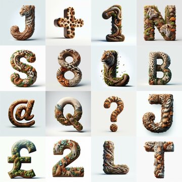 Animal lettering 3D. AI generated illustration
