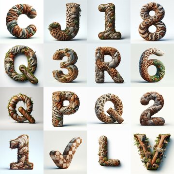 Animal lettering 3D. AI generated illustration