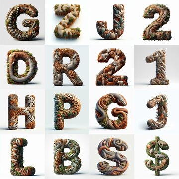 Animal lettering 3D. AI generated illustration