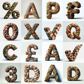 Animal lettering 3D. AI generated illustration