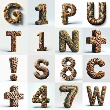 Animal lettering 3D. AI generated illustration