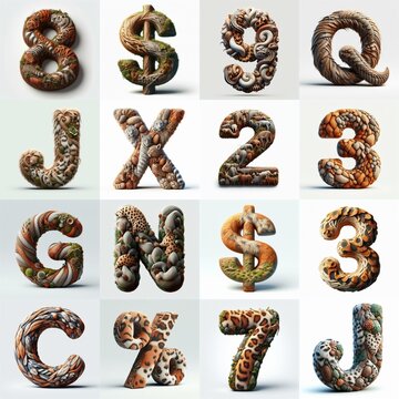 Animal lettering 3D. AI generated illustration
