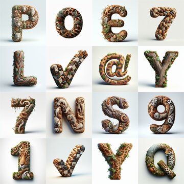 Animal lettering 3D. AI generated illustration