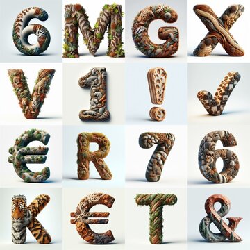 Animal lettering 3D. AI generated illustration