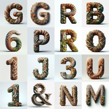 Animal lettering 3D. AI generated illustration