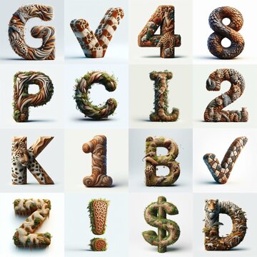 Animal lettering 3D. AI generated illustration