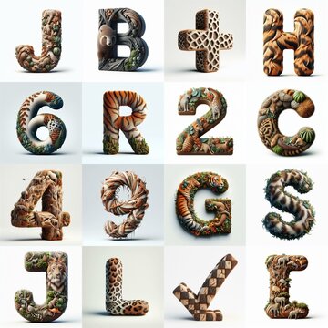 Animal lettering 3D. AI generated illustration
