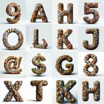 Animal lettering 3D. AI generated illustration