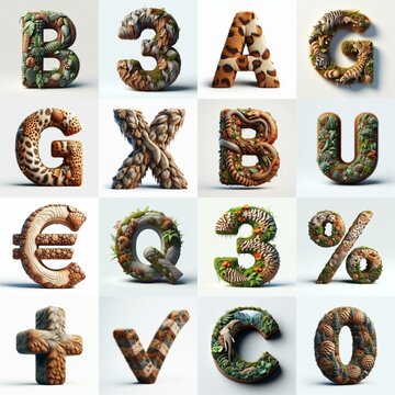 Animal lettering 3D. AI generated illustration