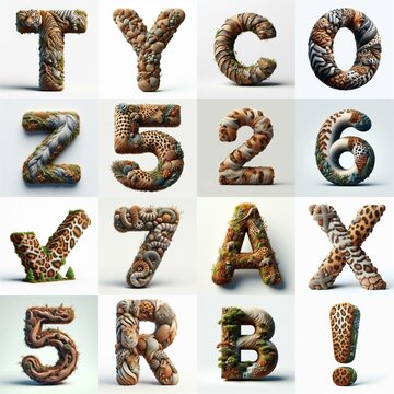 Animal lettering 3D. AI generated illustration