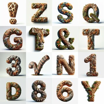 Animal lettering 3D. AI generated illustration