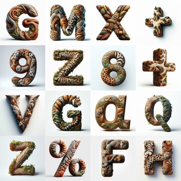 Animal lettering 3D. AI generated illustration