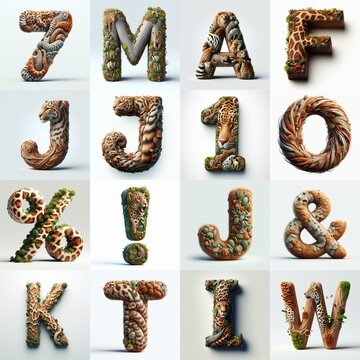 Animal lettering 3D. AI generated illustration