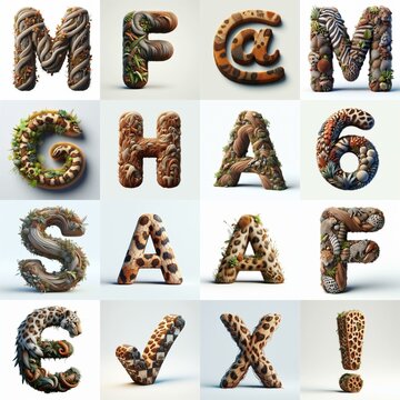 Animal lettering 3D. AI generated illustration
