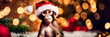 monkey in a santa go monkey hat. Selective focus.