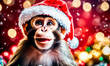 © Яна Ерік Татевосян - monkey in a santa go monkey hat. Selective focus.