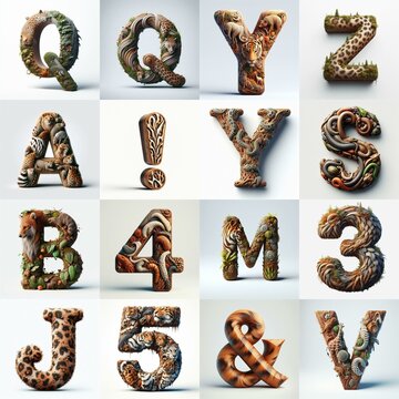 Animal lettering 3D. AI generated illustration