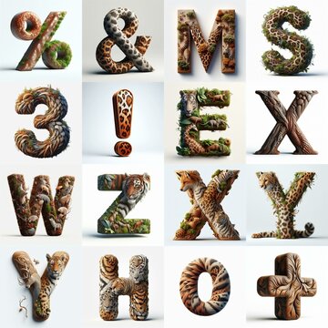 Animal lettering 3D. AI generated illustration