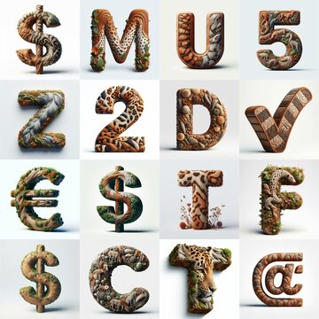 Animal lettering 3D. AI generated illustration