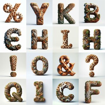 Animal lettering 3D. AI generated illustration