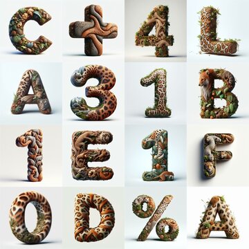 Animal lettering 3D. AI generated illustration