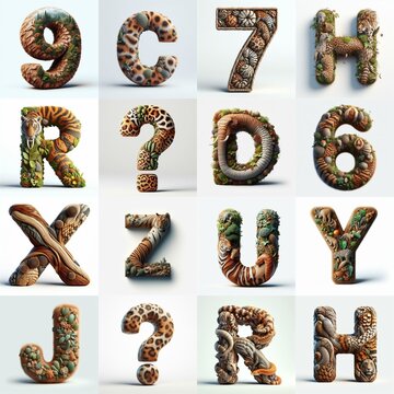 Animal lettering 3D. AI generated illustration
