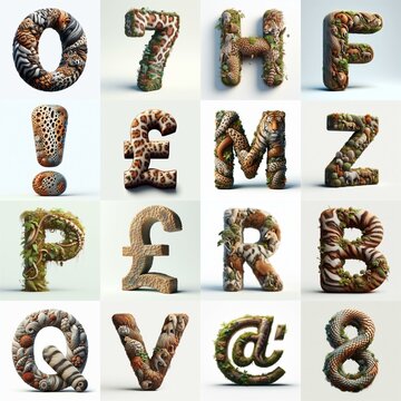 Animal lettering 3D. AI generated illustration