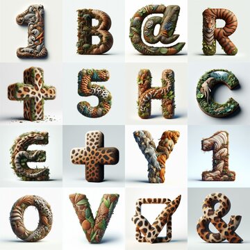 Animal lettering 3D. AI generated illustration