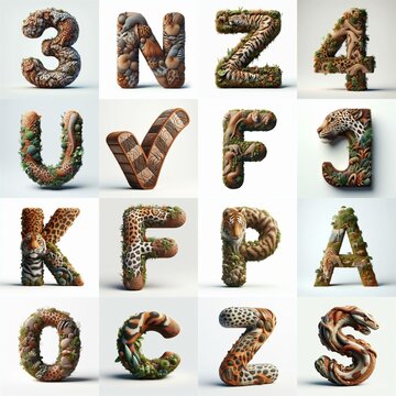 Animal lettering 3D. AI generated illustration