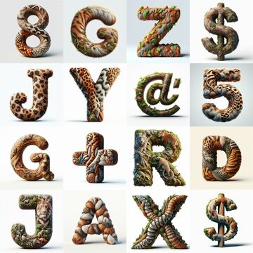 Animal lettering 3D. AI generated illustration