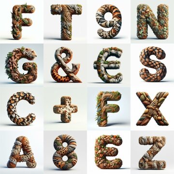 Animal lettering 3D. AI generated illustration
