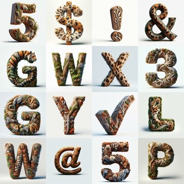 Animal lettering 3D. AI generated illustration
