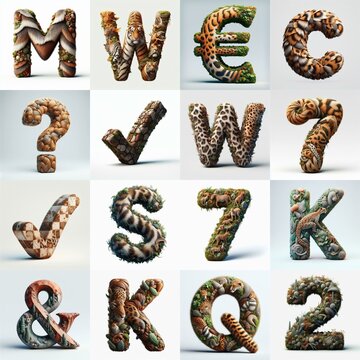 Animal lettering 3D. AI generated illustration