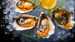 Fresh oysters with lemon caviar and ice. Restaurant