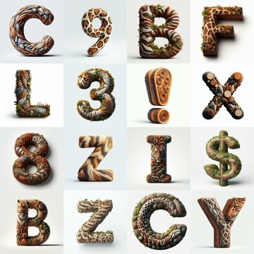 Animal lettering 3D. AI generated illustration