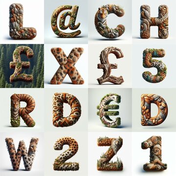 Animal lettering 3D. AI generated illustration